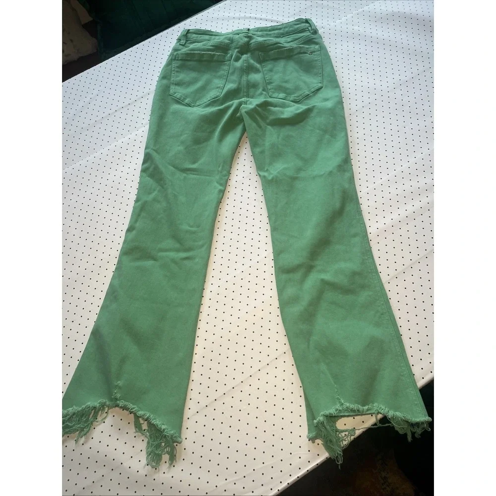 Mica Los Angeles Green Frayed Hem Flare Jeans Women's Size 27 Stretch